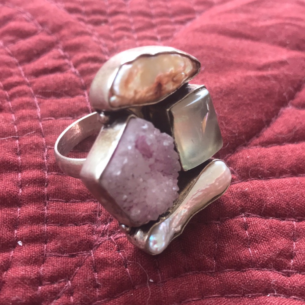 Sterling Silver Druzy Gem Statement Ring Sz9 - image 1